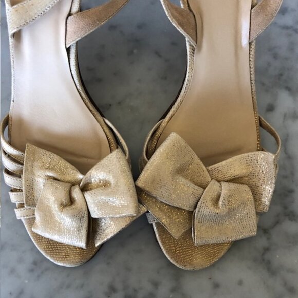KATE SPADE Maribeth Gold Metallic Bow Slingback Kitten Heels Size 6 1/2 B - Picture 5 of 15